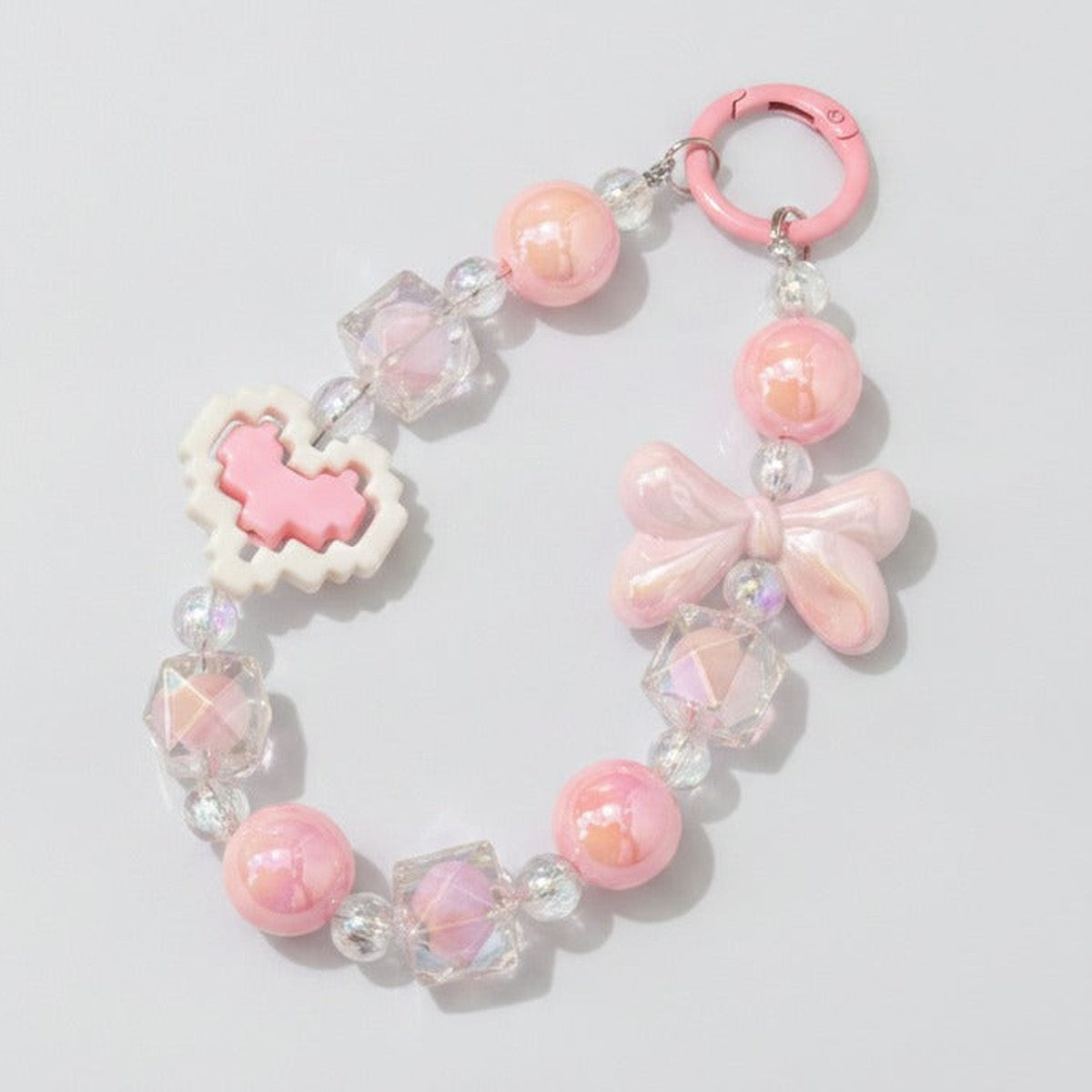 Iridescent Beaded Charm Keychain - Pink