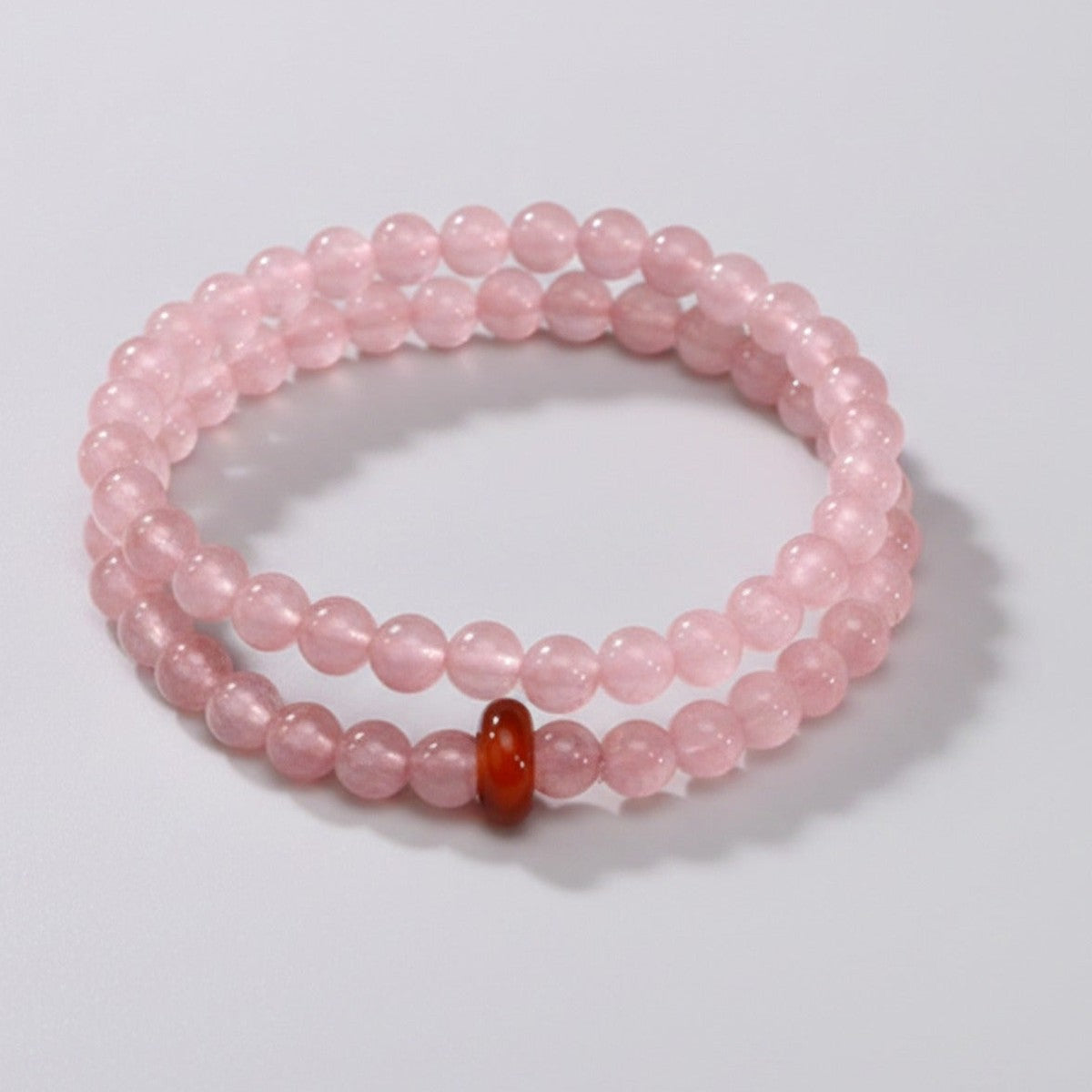 Rose Quartz Beaded Bracelet With Red Agate Accent – jewelry (view 1)