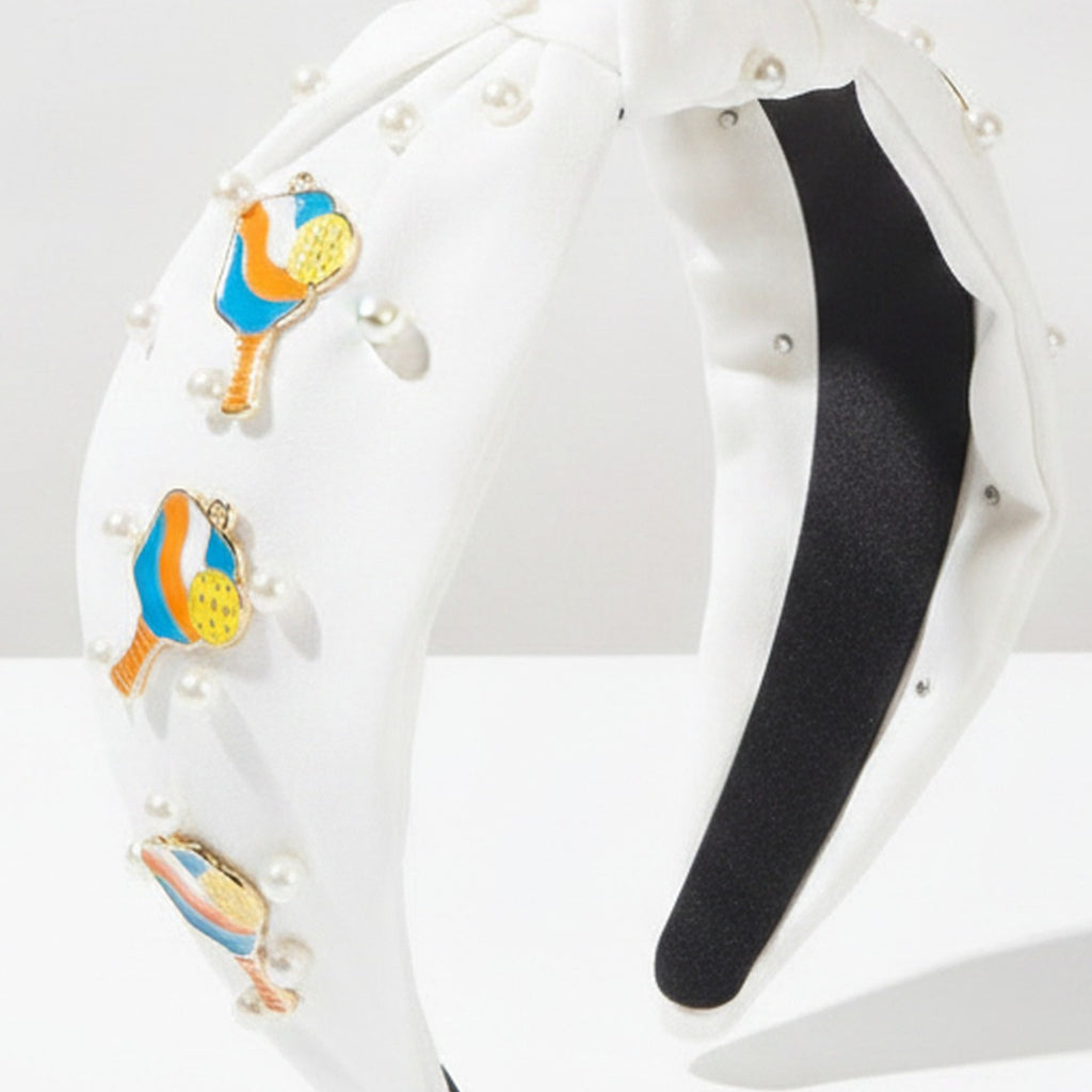 White Pearl Padded Headband With Beach Ball Charms – hair accessories (view 1)