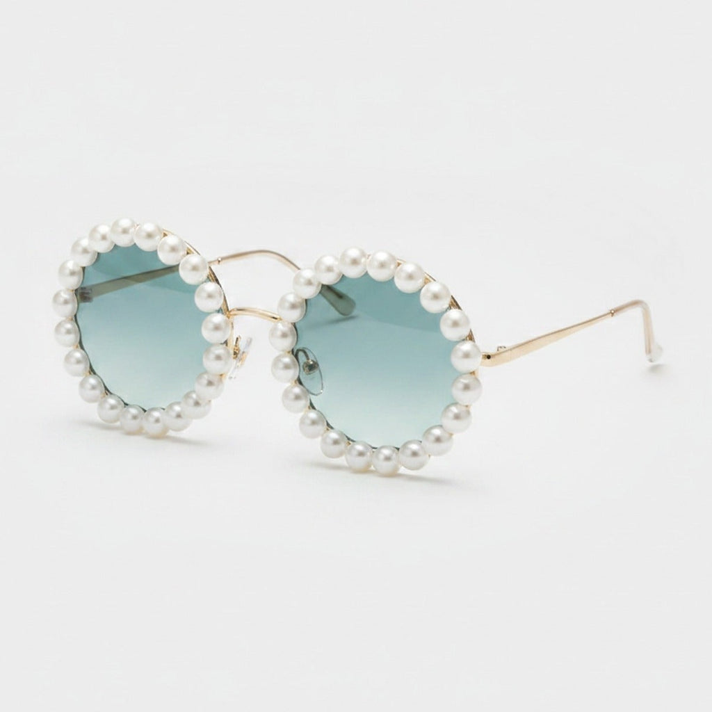 Pearl Beaded Round Gradient Sunglasses - B06#5565 Dream Circle Gradient Green – eyewear (view 1)