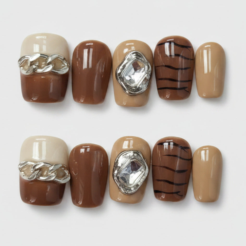 Chocolate Chain & Gem Ring Set