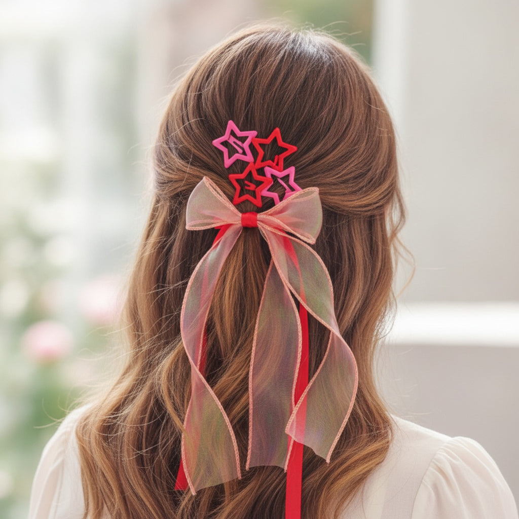 Star Charm Ballet Ponytail Clip Set Red