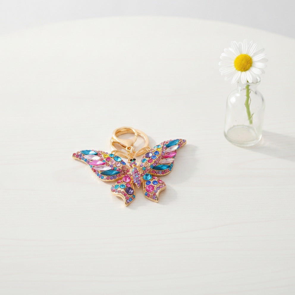 Sparkly Butterfly Charm Keychain - Rainbow