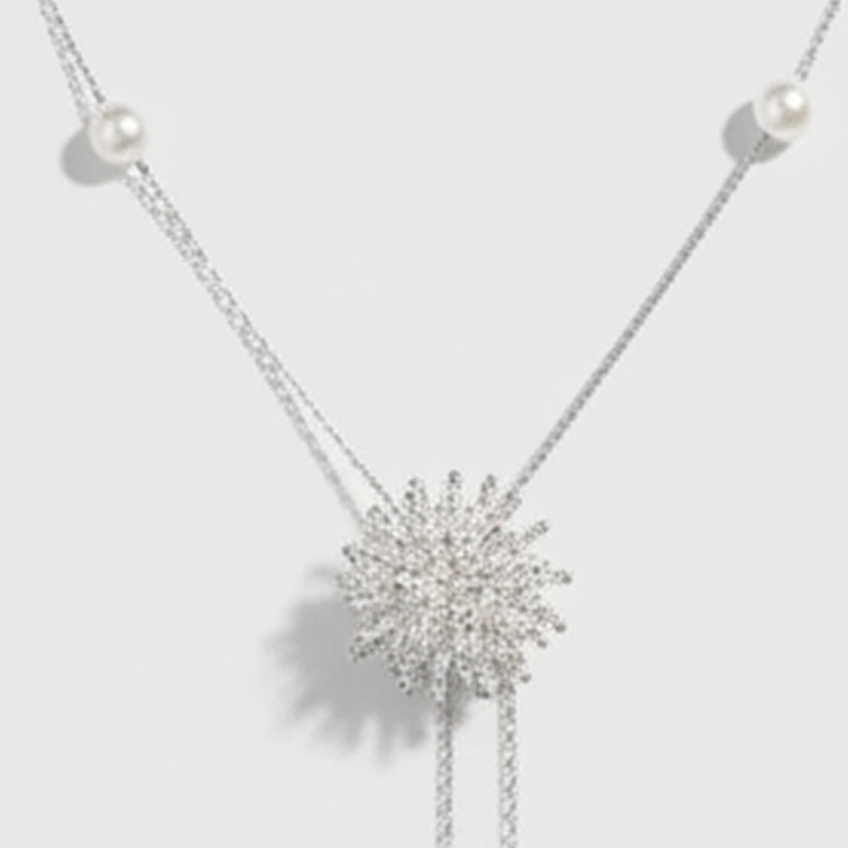 Starburst Pearl Lariat Necklace - Silver