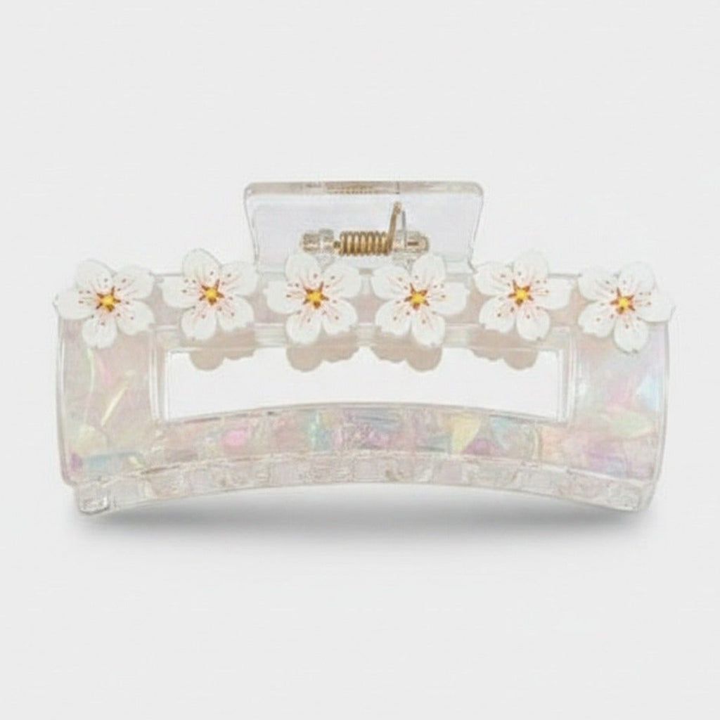 Floral Hair Claw Clip Acetate - White – hair accessories (view 1)