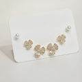 Cubic Zirconia Flower And Pearl Stud Earrings Set – jewelry (view 1)