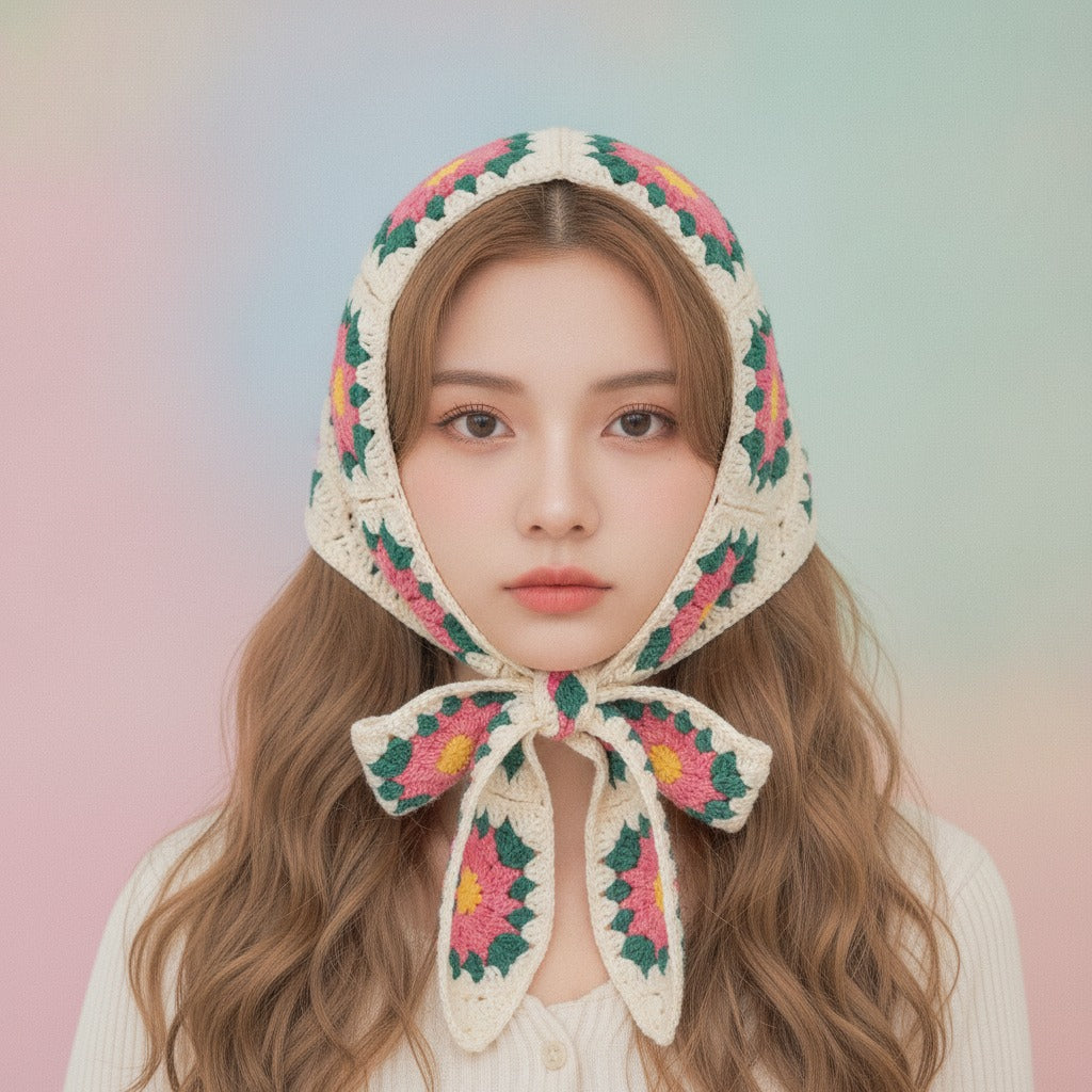 Embroidered Floral Mini Bonnet Headwrap - Type B