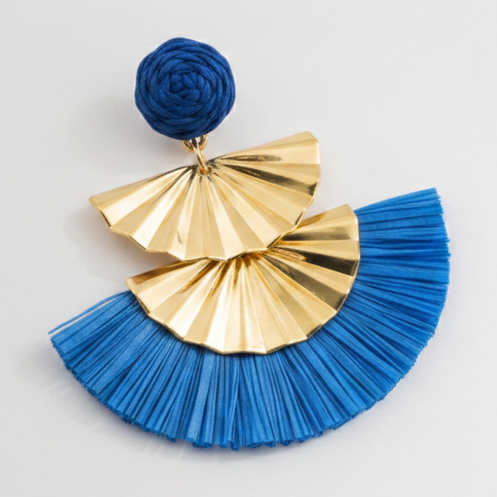 Tiered Tassel Statement Earrings - Cobalt Blue