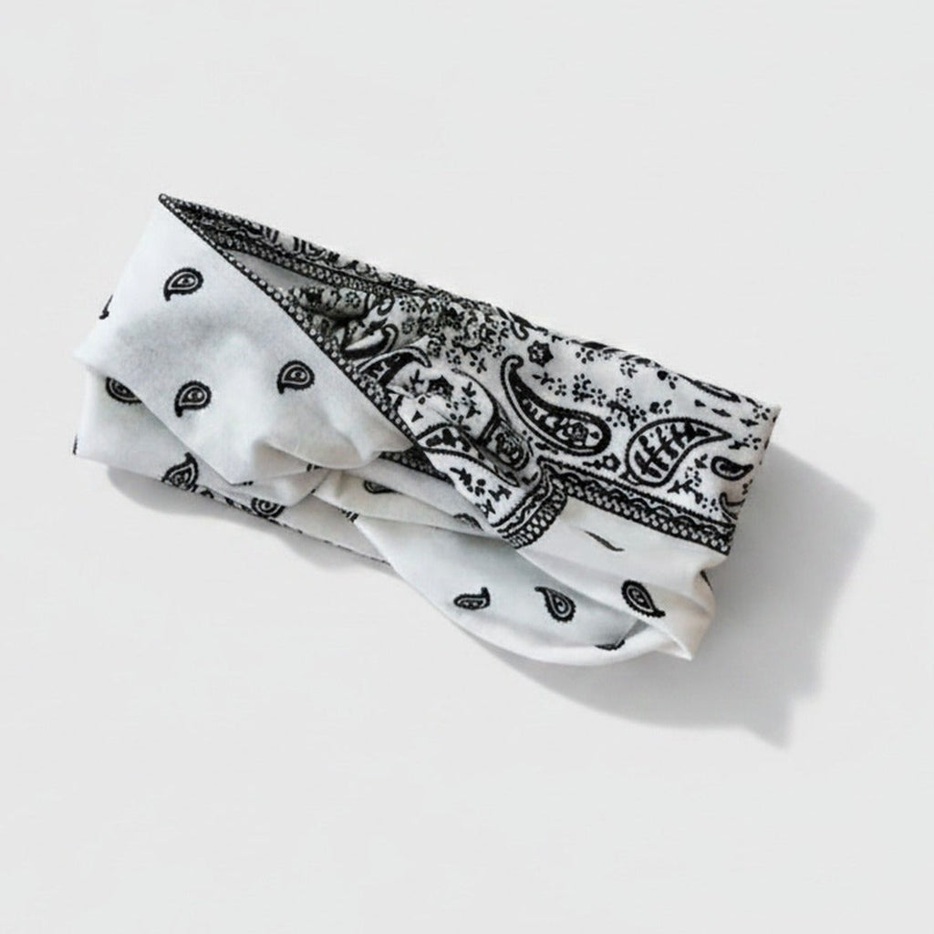 Bandana Paisley Print Hair Wrap Headband - White – hair accessories (view 1)