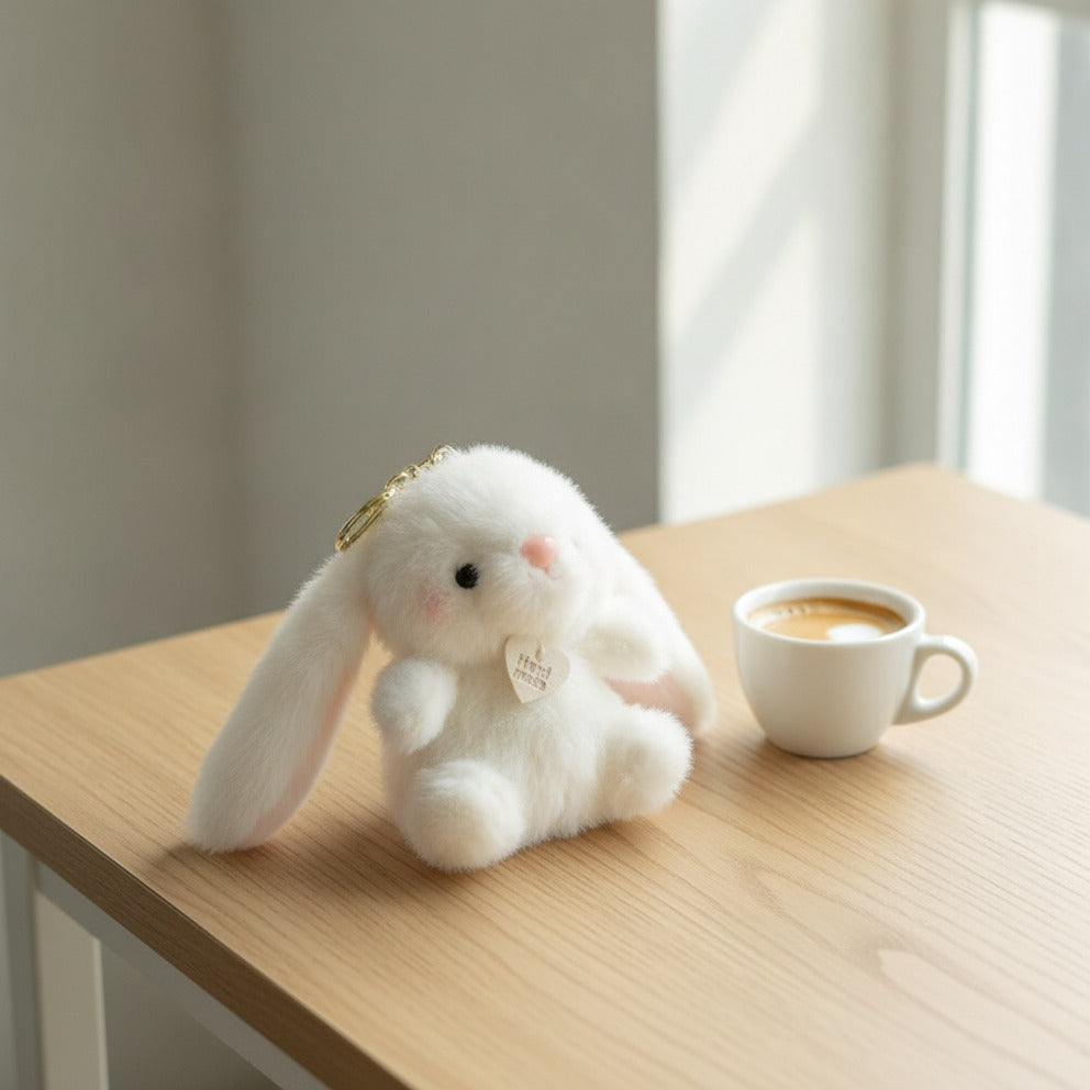 Fuzzy Bunny Keychain - White