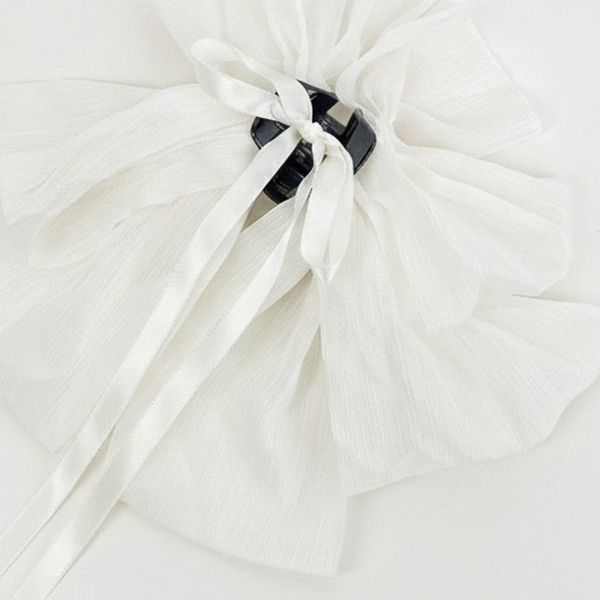 Textured Bow Hair Claw Clip - White – hair accessories (view 1)