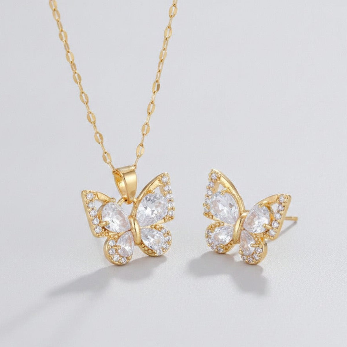 Butterfly Sparkle Necklace & Earring Set - Gold