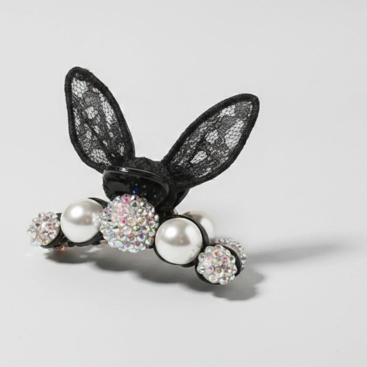 Lace Bunny Ears Rhinestone Hair Claw - Black Lace Bunny – hair accessories (view 1)