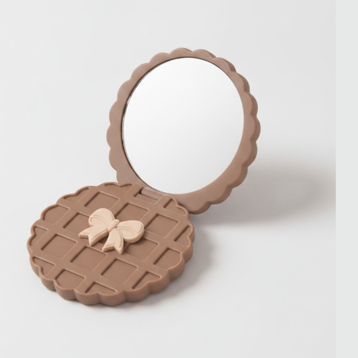 Chocolate Waffle Compact Mirror With Bow – Korean beauty tool (view 1)