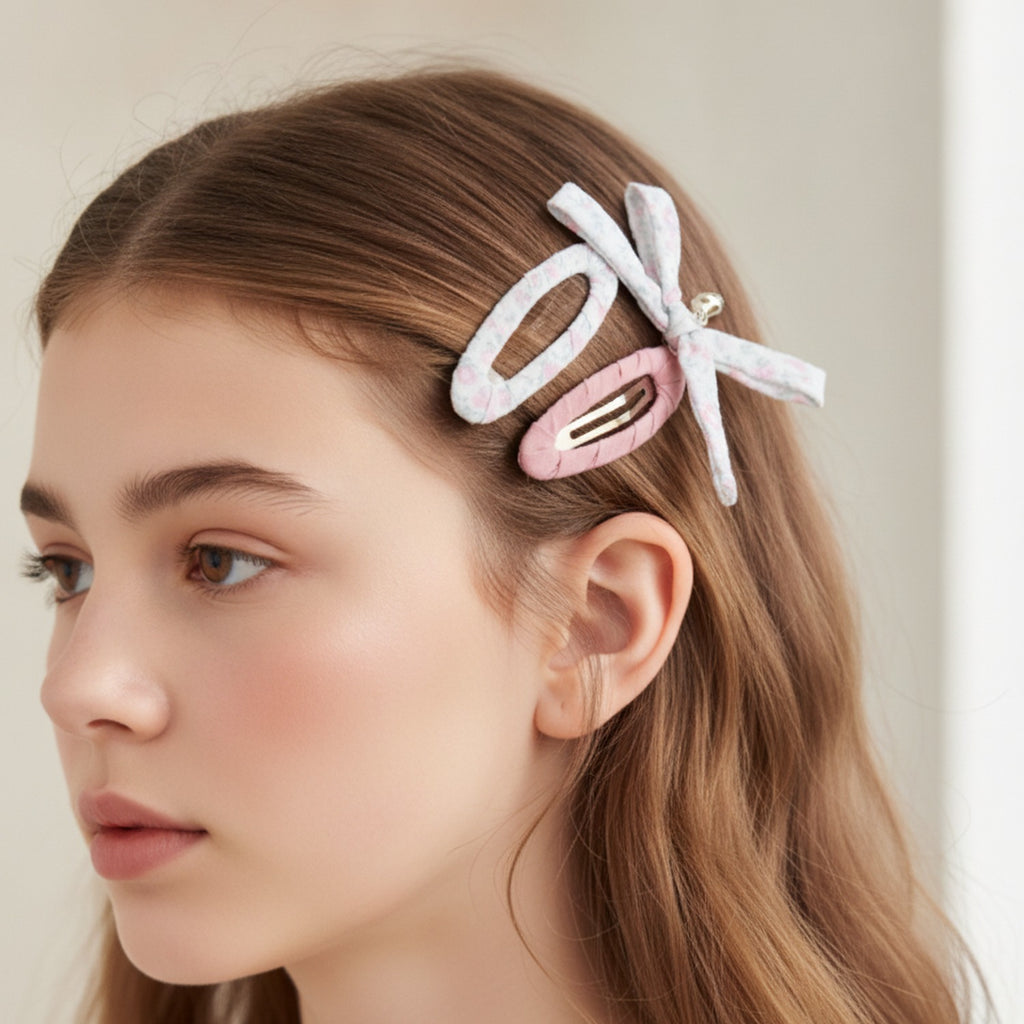 Floral Butterfly Bow Hair Clips Set Pink Floral