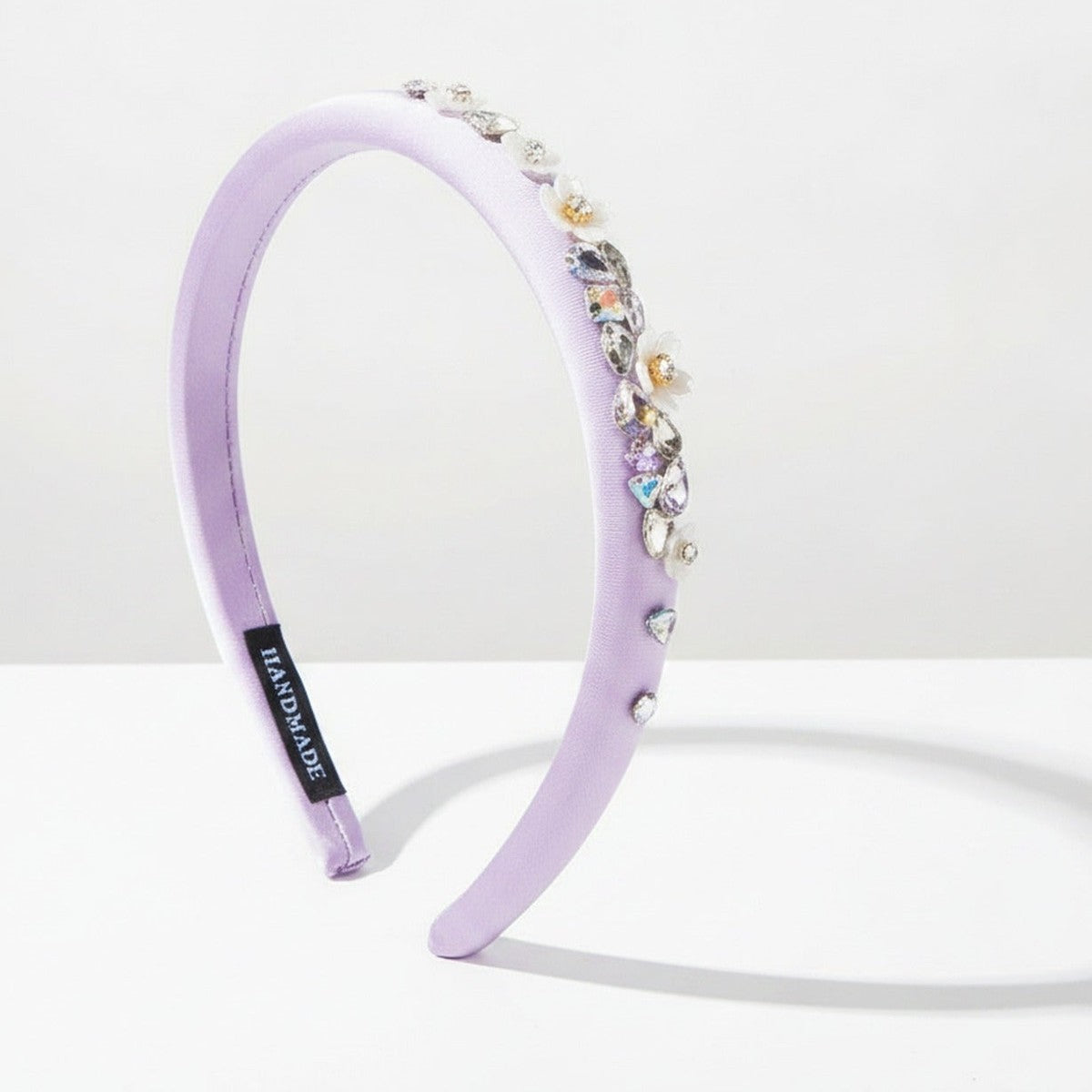 Padded Headband With Rhinestone Flowers - Purple – hair accessories (view 1)