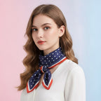 Polka Dot Silk Square Scarf - Navy & Coral