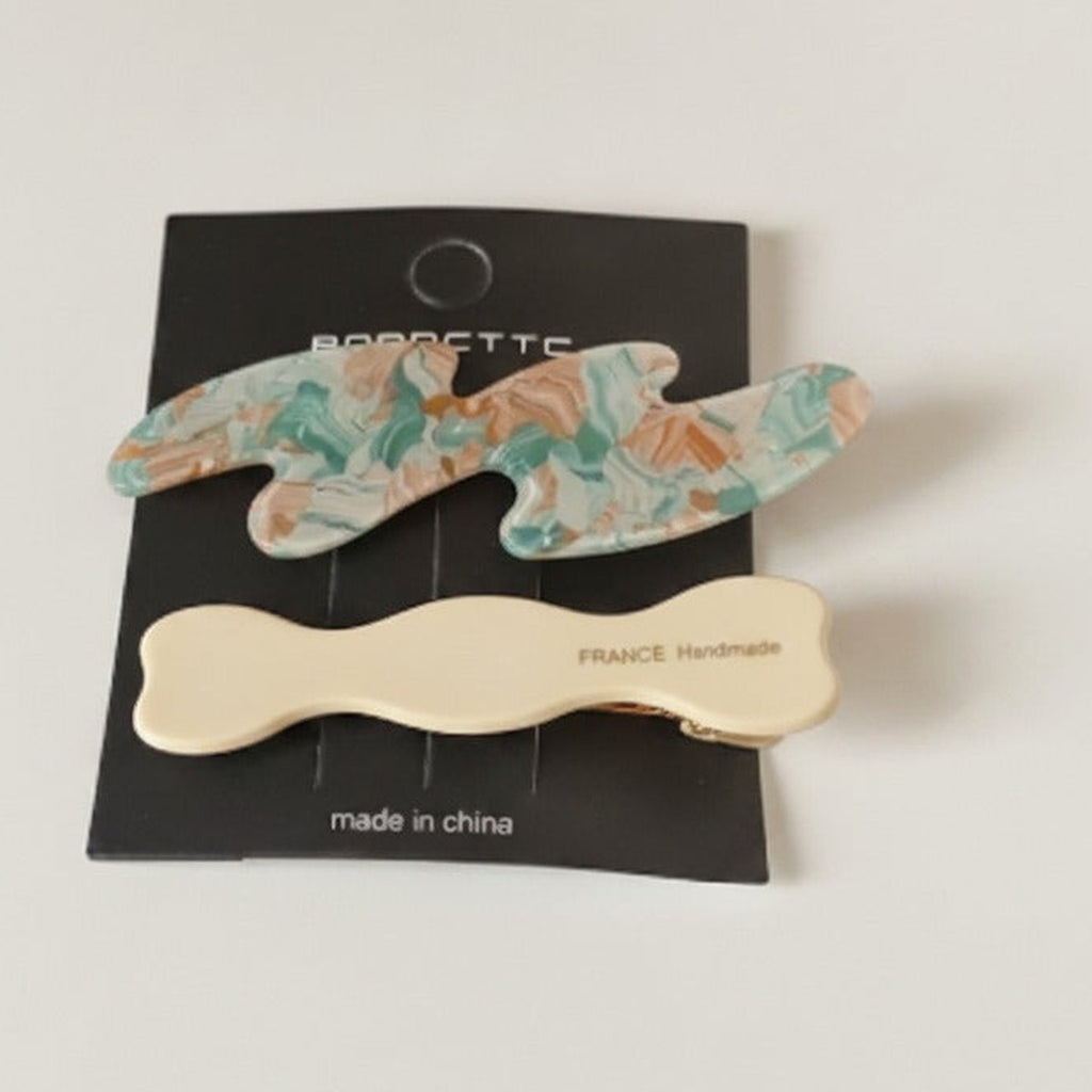 Floral Leaf Hair Clip Set With Wooden Barrette – hair accessories (view 1)