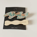 Floral Leaf Hair Clip Set With Wooden Barrette – hair accessories (view 1)