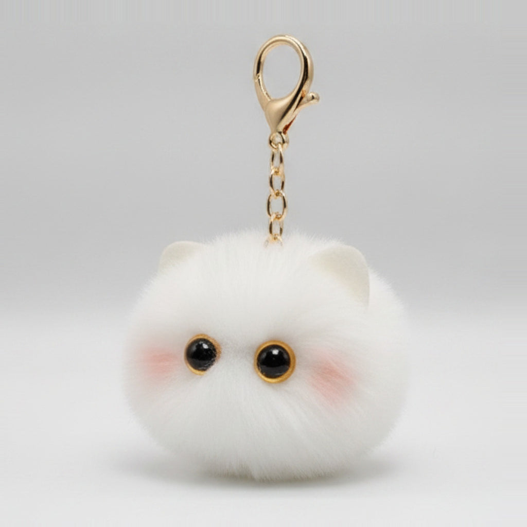 Fluffy Kawaii Cat Keychain - White Cat Ball Charm – novelty & toys (view 1)