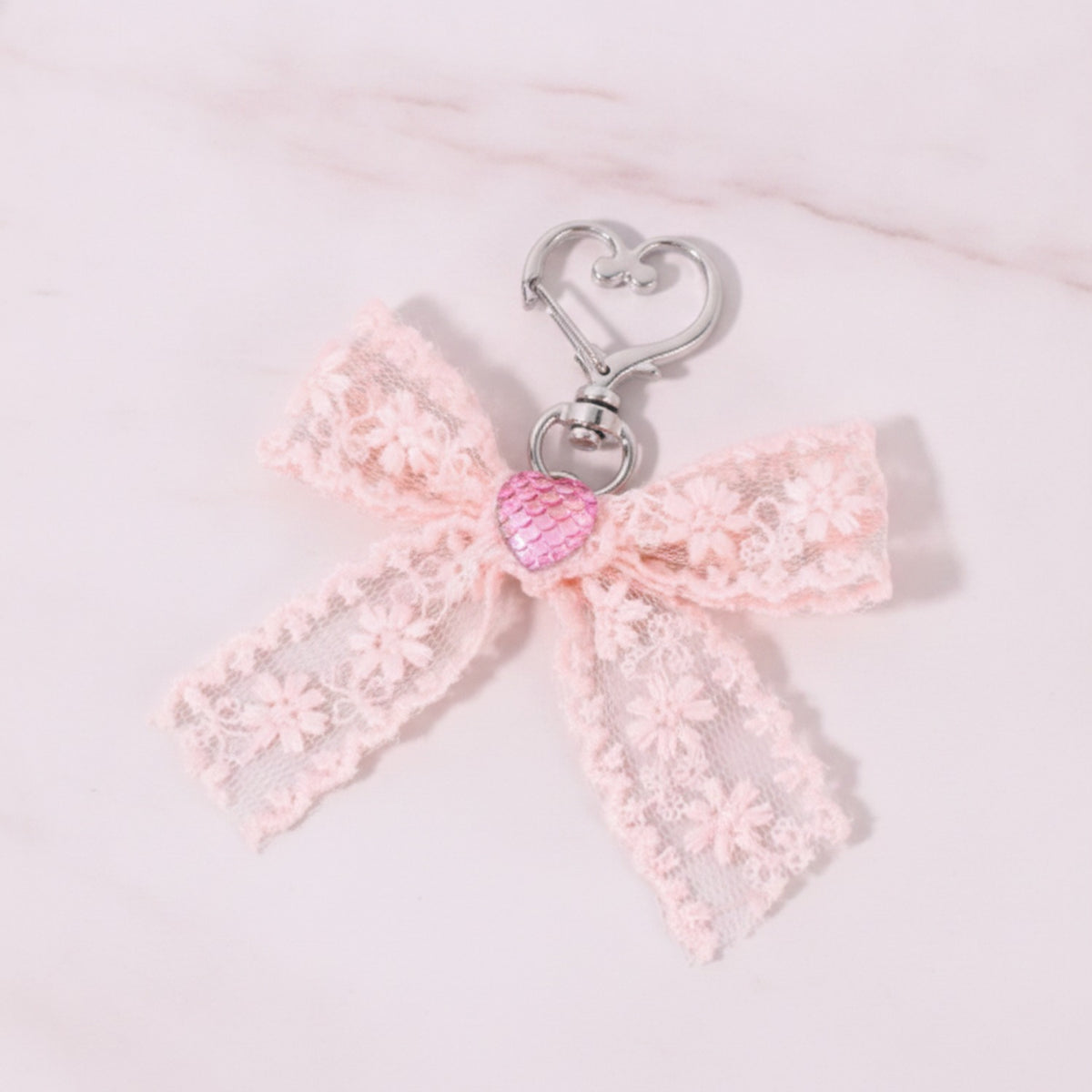 Lace Wing Heart Bag Charm - Pink