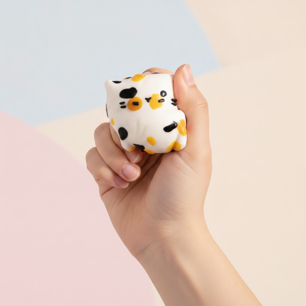 Kitty Cat Squishy Plush Toy - Cream & Gold - squeeze in hand