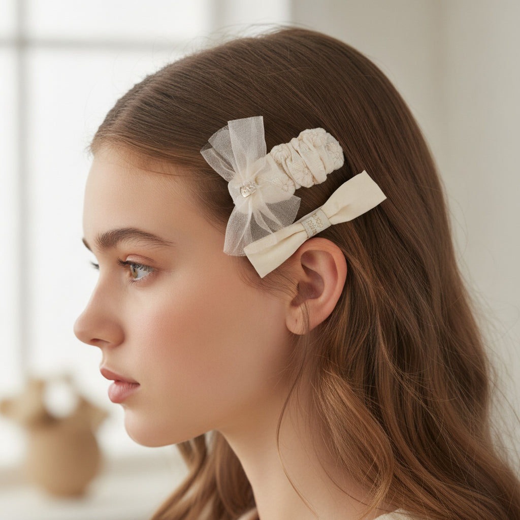 Floral Button Hair Clip Duo Pink Floral Bow
