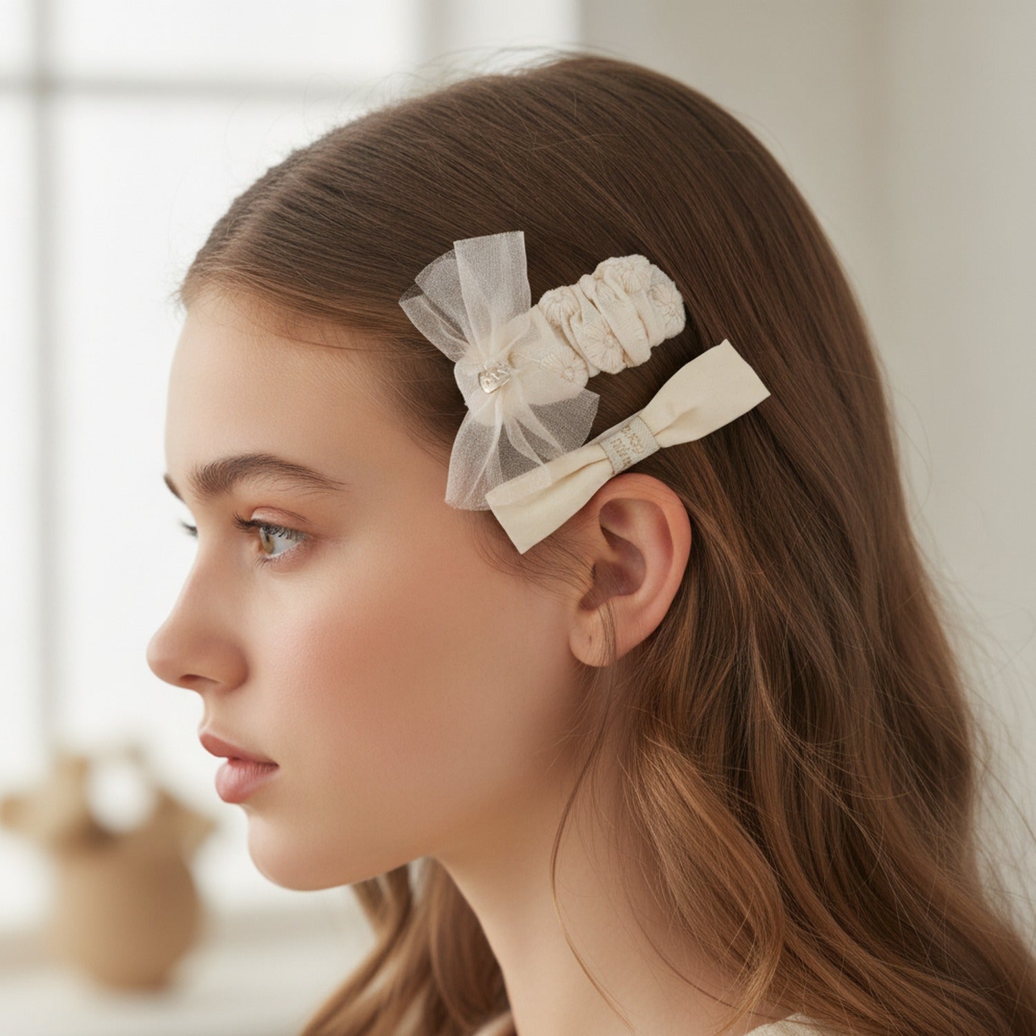 Floral Button Hair Clip Duo Pink Floral Bow