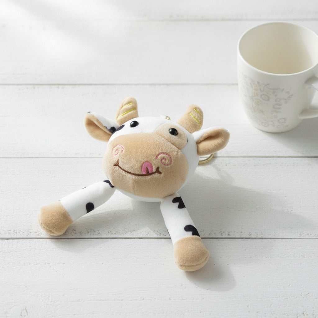 Cow Head Plush Keychain - Cream & White