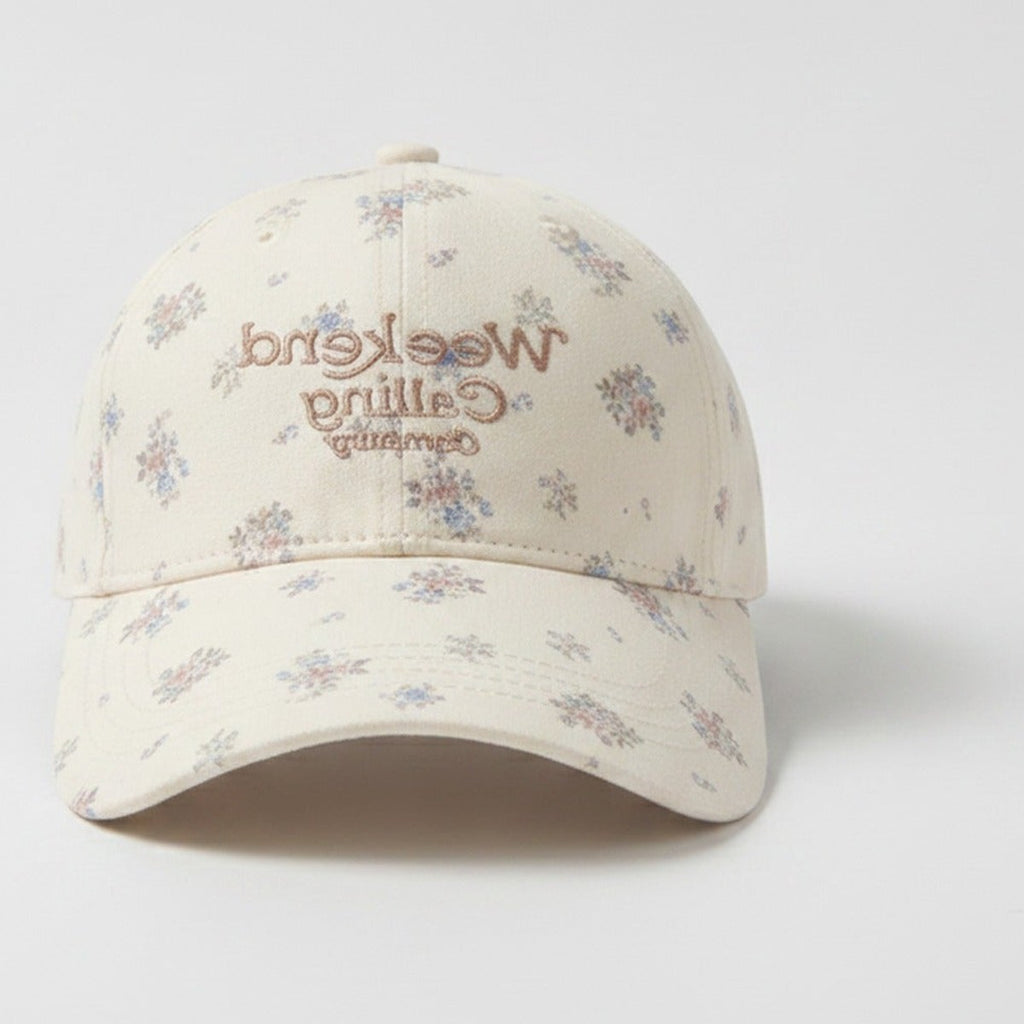 Vintage Floral Baseball Cap with Embroidered Text - Cream White – apparel accessories (view 1)