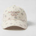 Vintage Floral Baseball Cap with Embroidered Text - Cream White – apparel accessories (view 1)