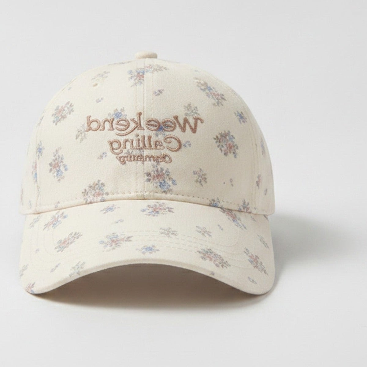 Vintage Floral Baseball Cap with Embroidered Text - Cream White – apparel accessories (view 1)
