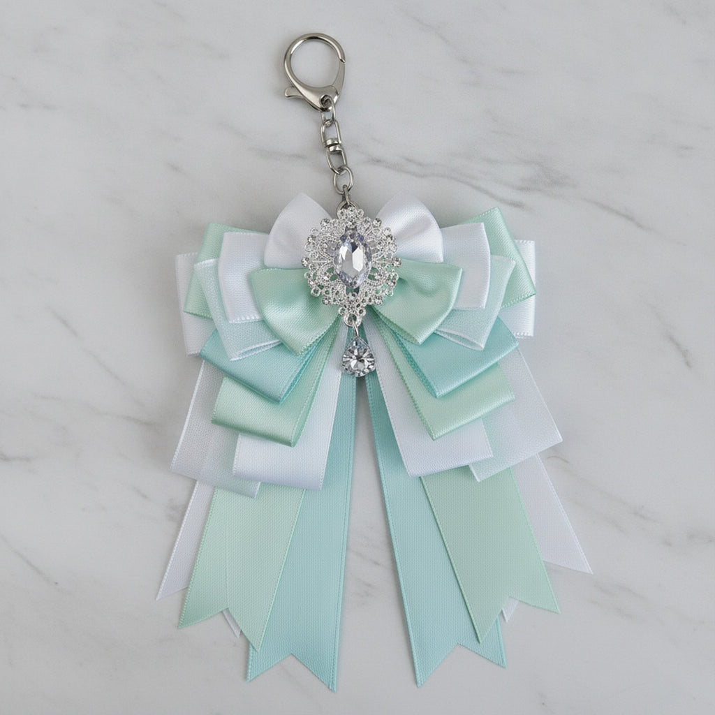 Layered Ribbon Bow Bag Charm - Mint Green