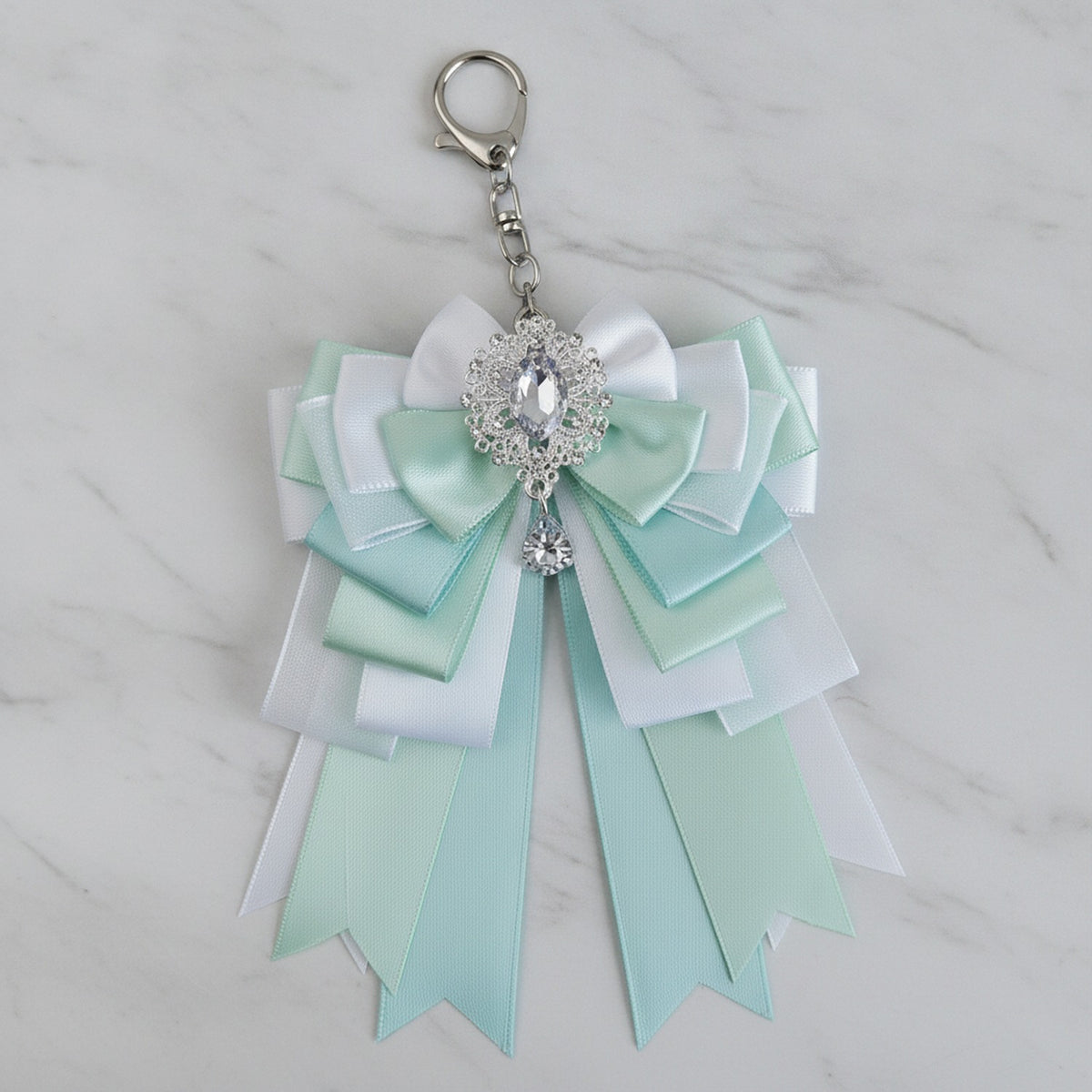 Layered Ribbon Bow Bag Charm - Mint Green