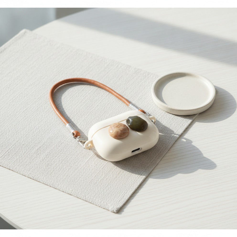 Mini Shoulder Bag AirPods Case - Cream with Blush & Olive Gems (for AirPods 4)