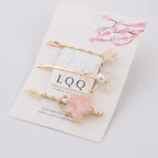 Gold Star Pearl Hair Clips Set Pink Floral – hair accessories (view 1)