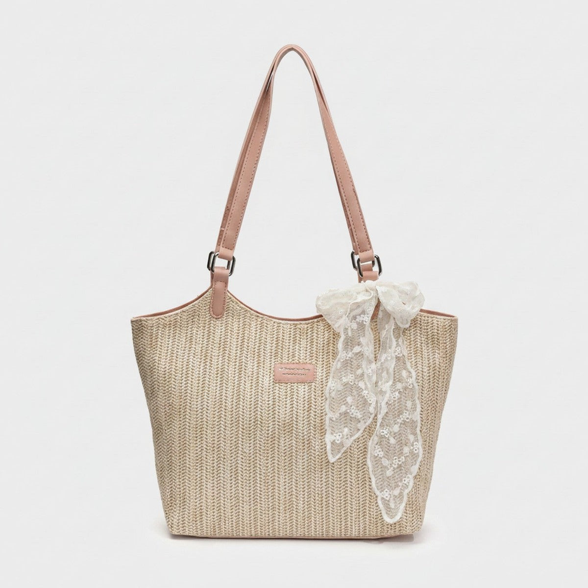 Cream Woven Tote Bag With Lace Scarf – bags & wallets (view 1)