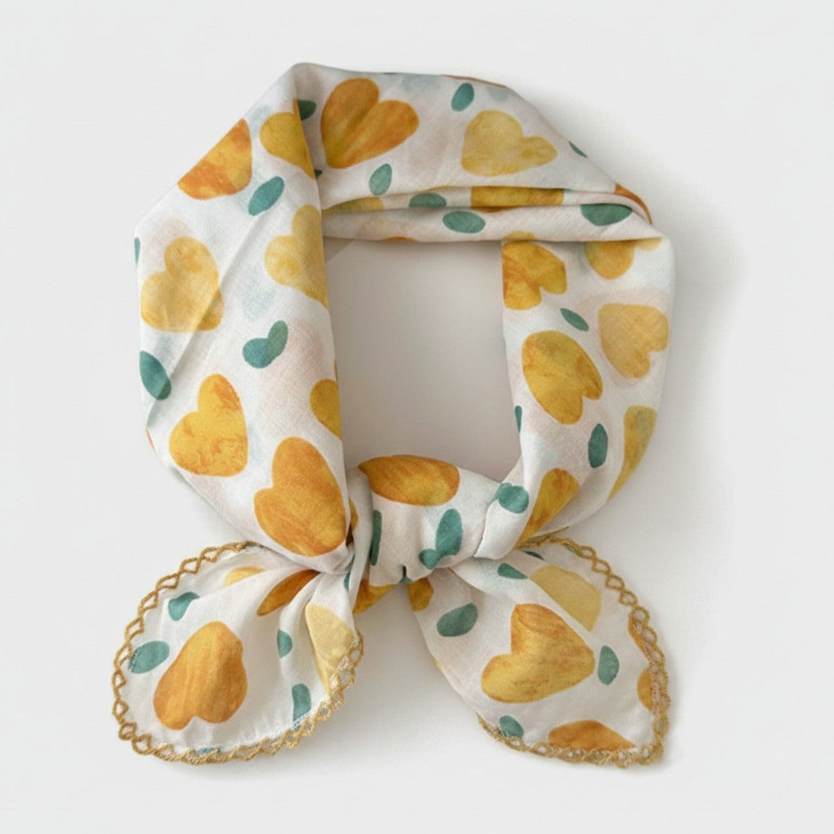Golden Heart Print Scarf With Lace Trim – scarves & belts (view 1)