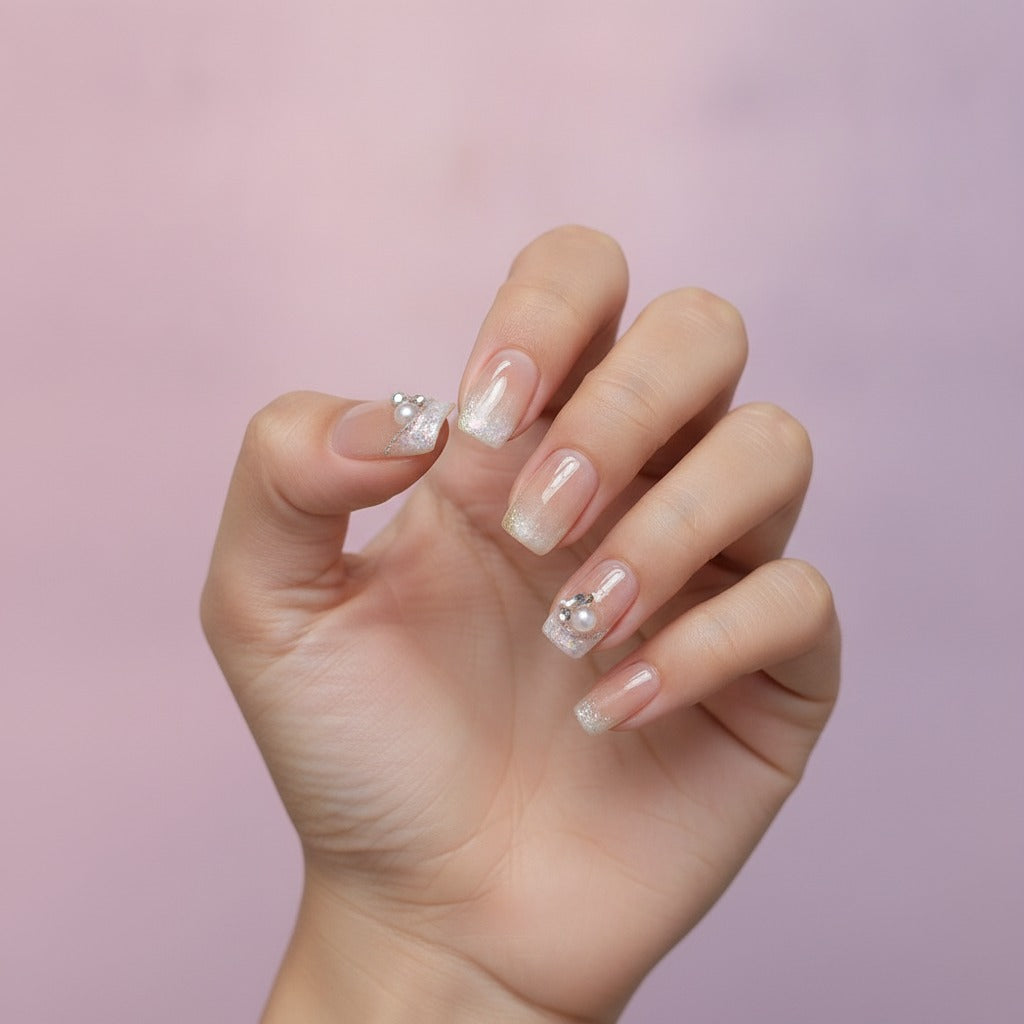 Gel Shine Nail Tips Press-On Manicure - Nude Pearl