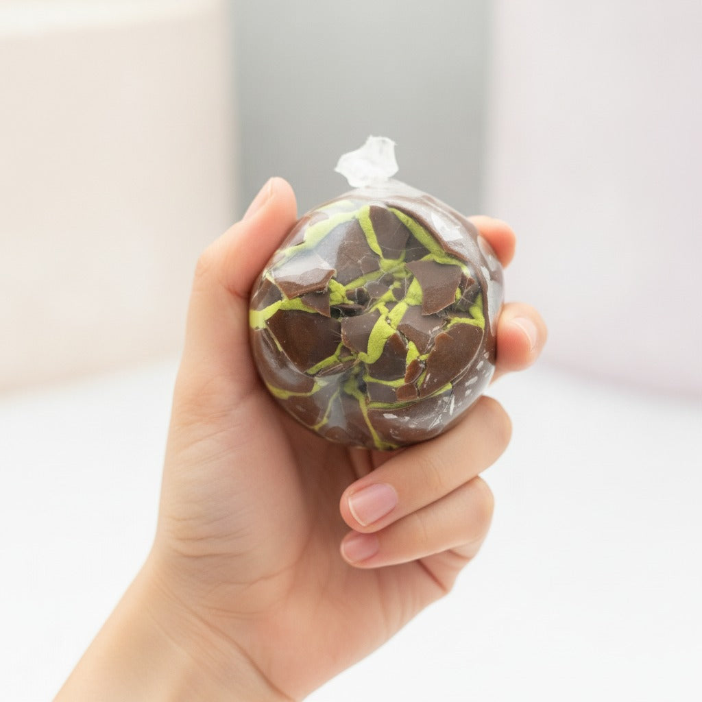 Crispy Bubble Squishy Ball - Crushed Ice Orange - squeeze in hand