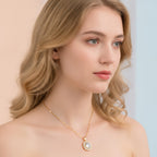Oval Halo Crystal Pendant Necklace - Gold