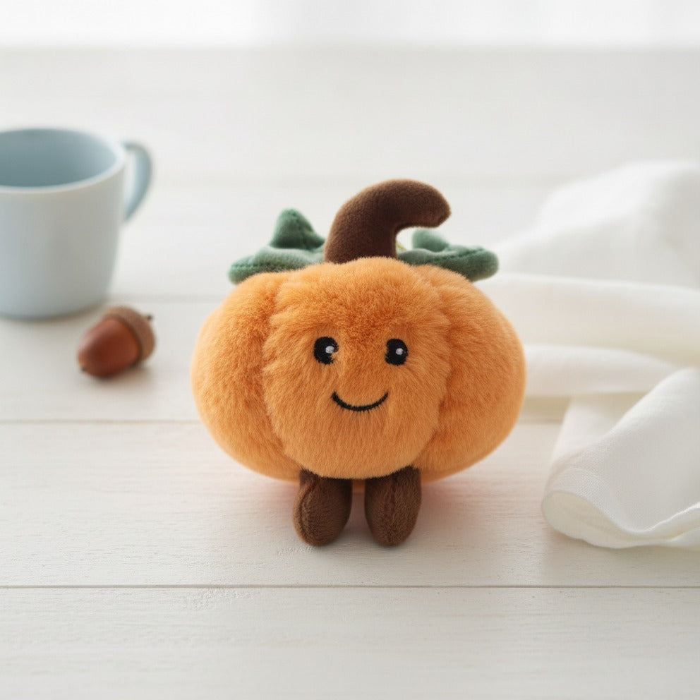 Smiling Pumpkin Plush Keychain - Orange