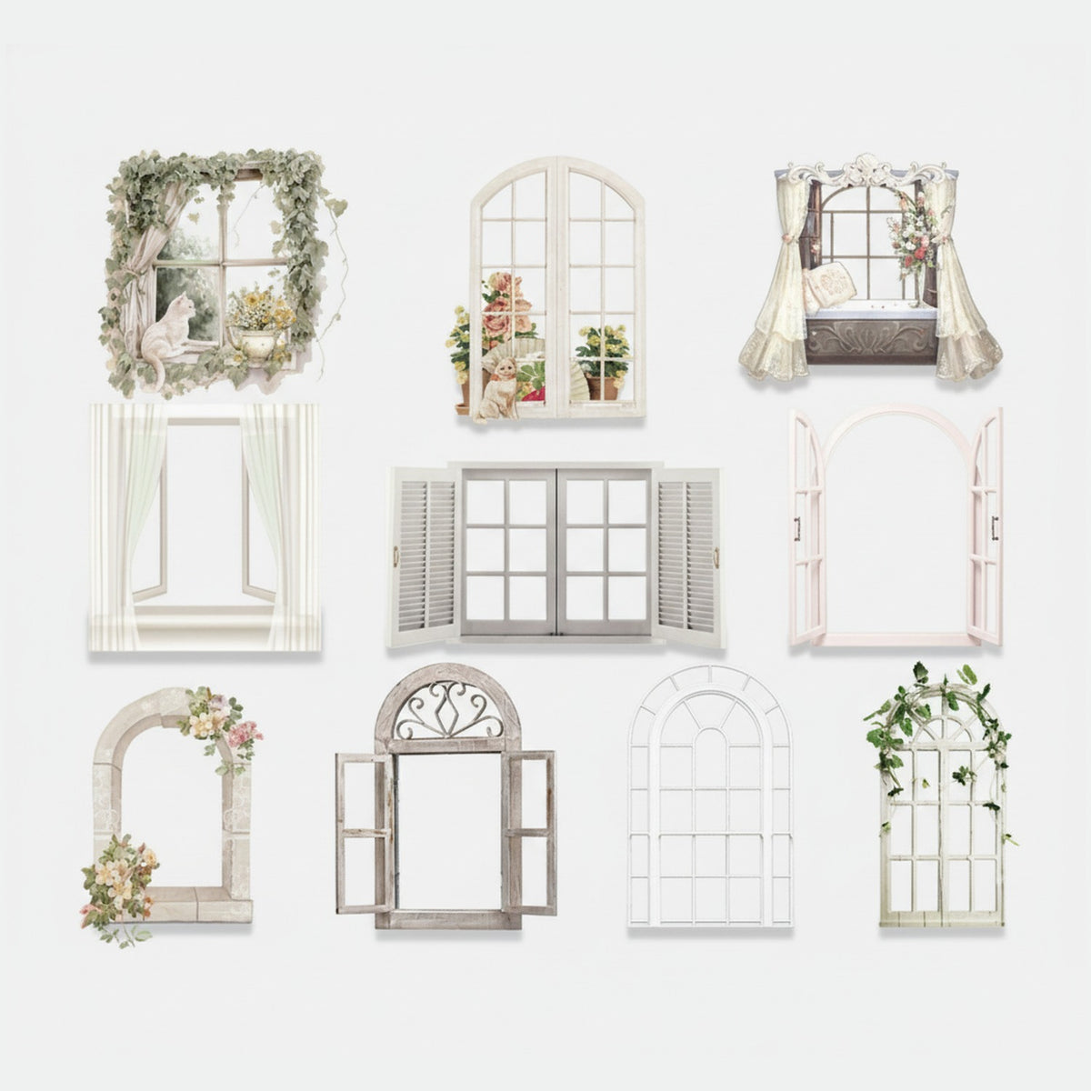 Pure White Window Floral Stationery Stickers Pack (view 1)