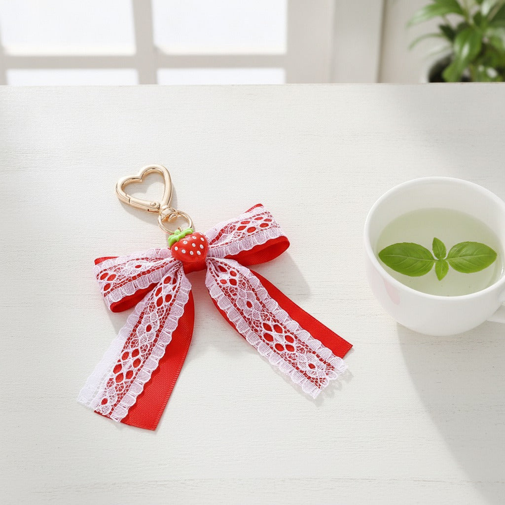 Strawberry Heart Charm Keychain - Classic Red