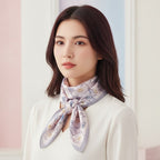 Floral Silk Square Scarf - Navy & Grey