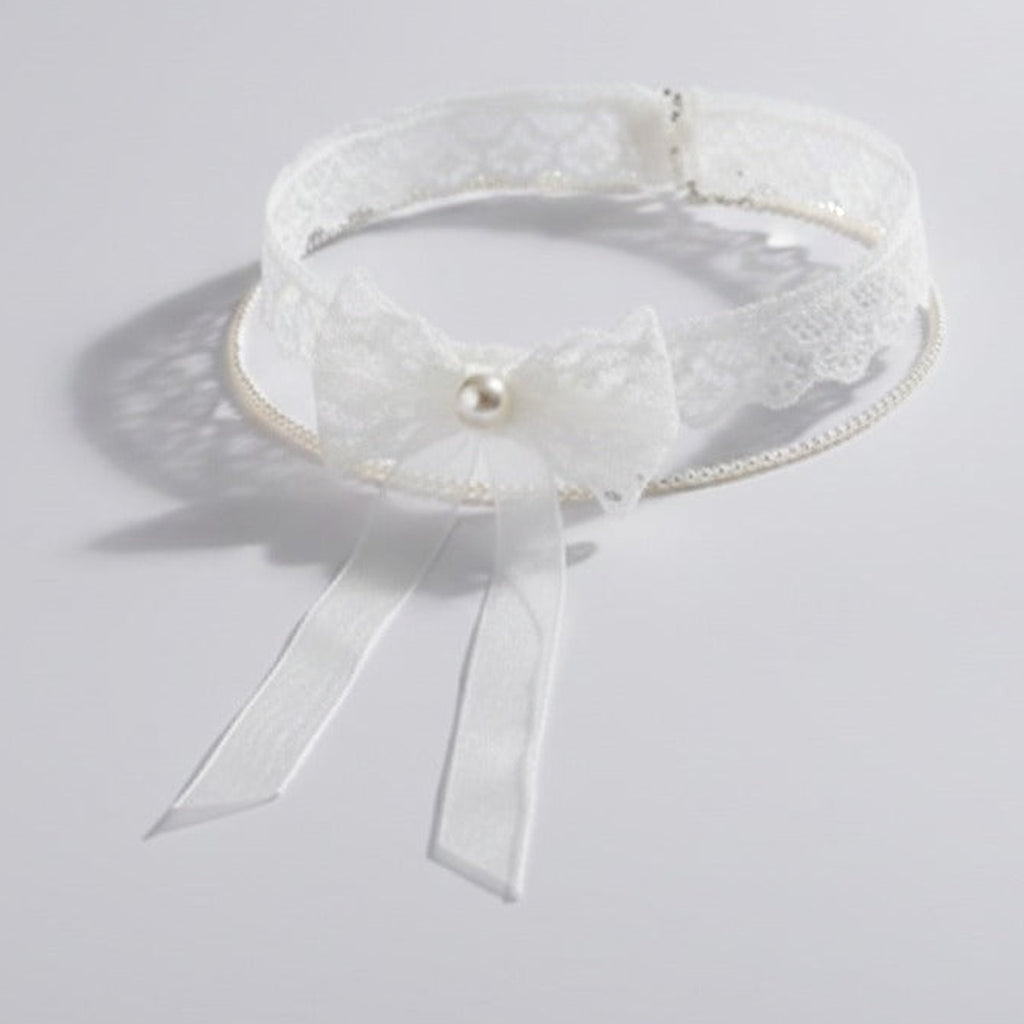 Gothic Lace Choker with Cross Charms - White