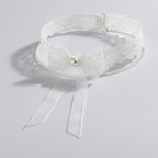 Gothic Lace Choker with Cross Charms - White