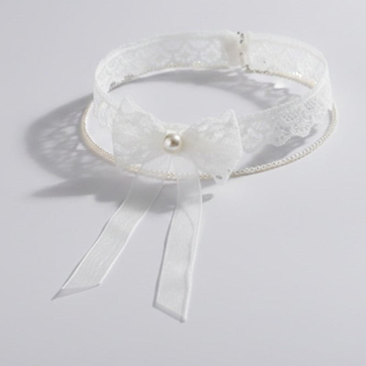 Gothic Lace Choker with Cross Charms - White
