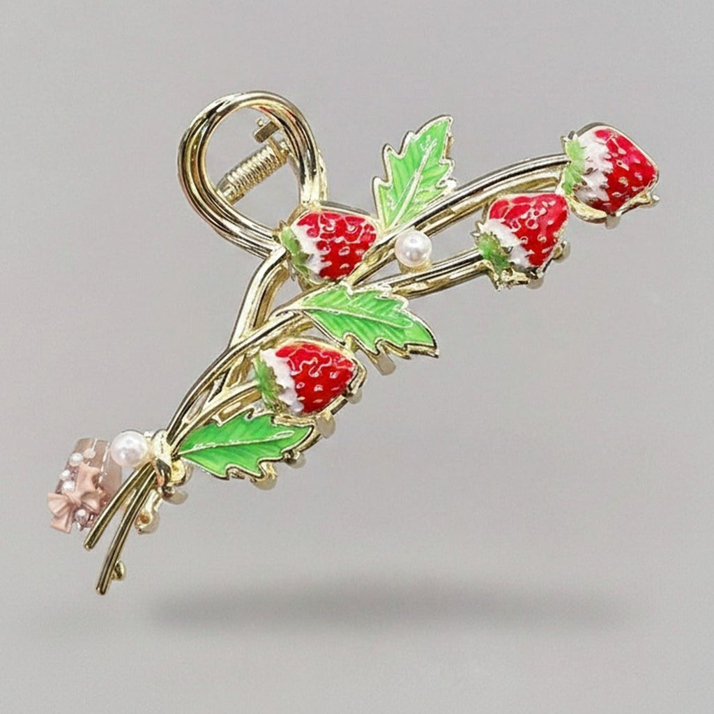 Strawberry Pearl Gold Metal Hair Claw – hair accessories (view 1)