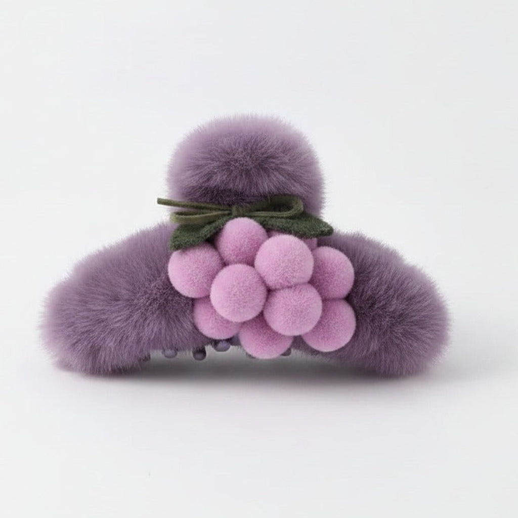 Fuzzy Grape Cluster Hair Claw - Purple